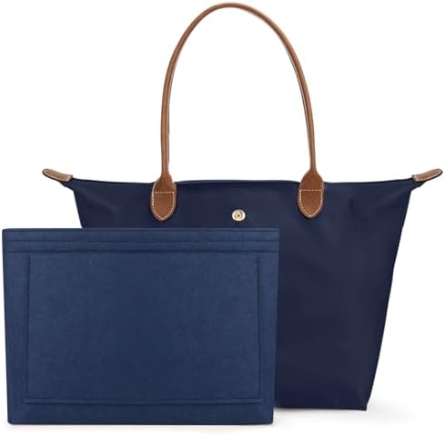 Longchamp Womens Mixed Media Nylon Shoulder Handbag Navy Large